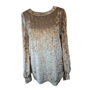 Bibi Women's Metallic Light Pink Velour Long Sleeve Blouse Size Large